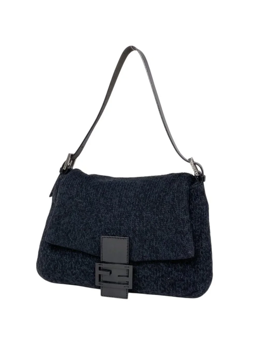 Fendi Shoulder Bag Zucca Logo Mamma Bucket Fabric Black Navy
